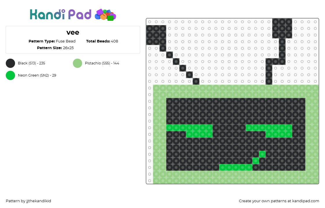 vee - Fuse Bead Pattern by jjthekandikid on Kandi Pad - teal