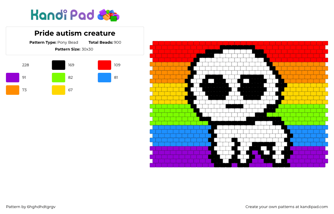 Pride autism creature - Pony Bead Pattern by 6hghdhdtgrgv on Kandi Pad - red,green,light blue,purple,lgbtq,yippe,creature