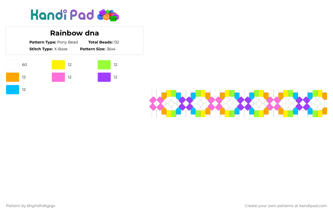 Rainbow dna - Pony Bead Pattern by 6hghdhdtgrgv on Kandi Pad - white,green,pink,light blue,colorful,pride,dna,rainbow,color,eyestrain
