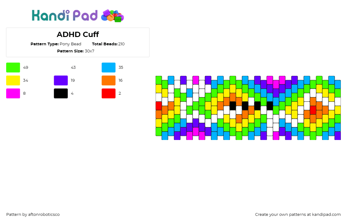 ADHD Cuff - Pony Bead Pattern by aftonroboticsco on Kandi Pad - adhd,colorful,rainbow,cuff,diversity,vibrant,wearable