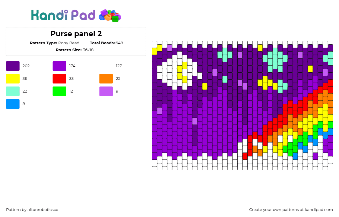 Purse panel 2 - Pony Bead Pattern by aftonroboticsco on Kandi Pad - rainbow,cloud,sky,drippy,purse,bag,panel,purple