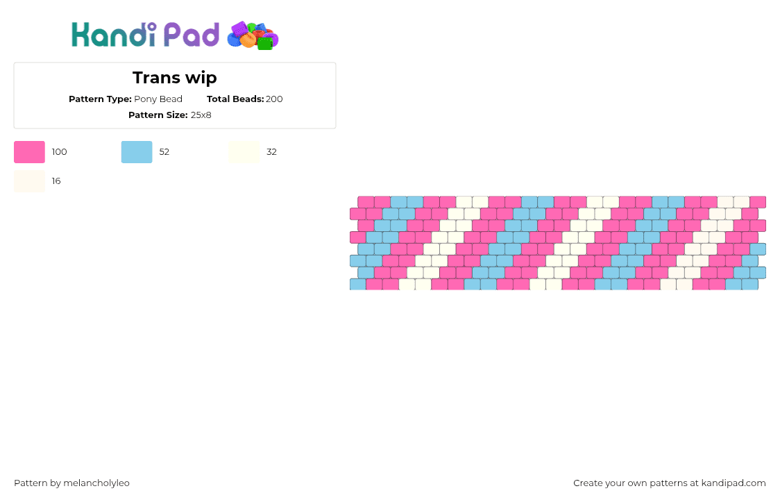 Trans wip - Pony Bead Pattern by melancholyleo on Kandi Pad - light blue,pink,pride,transgender,bracelet,cuff