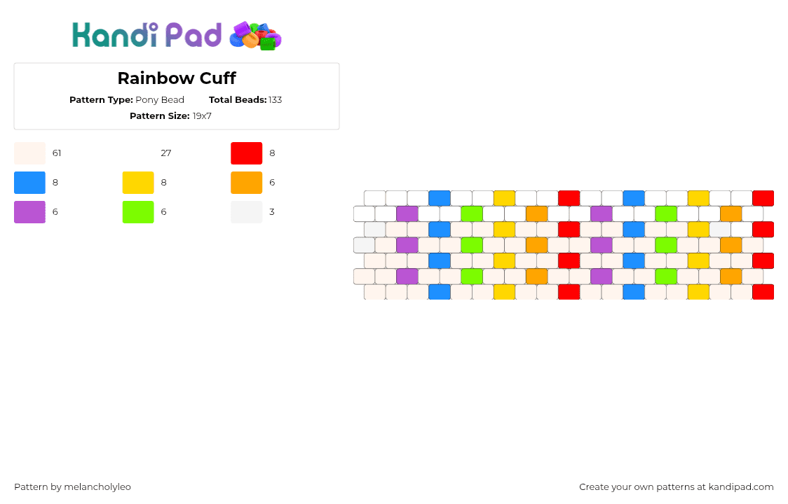 Rainbow Cuff - Pony Bead Pattern by melancholyleo on Kandi Pad - brown,beige,rainbow,pride,cuff,white,bracelet