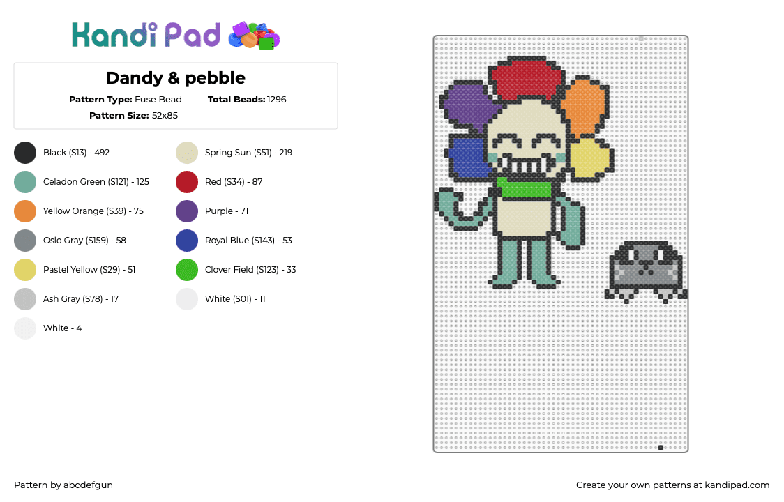 Dandy & pebble - Fuse Bead Pattern by abcdefgun on Kandi Pad - red,purple,beige,teal