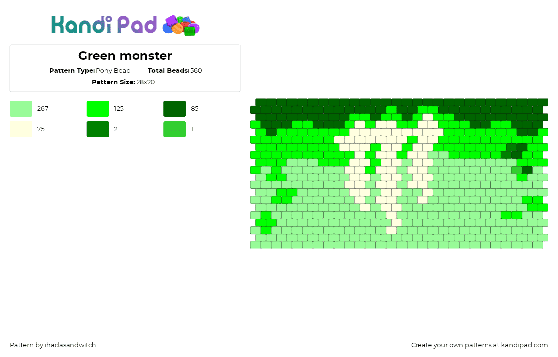Green monster - Pony Bead Pattern by ihadasandwitch on Kandi Pad - green,teal