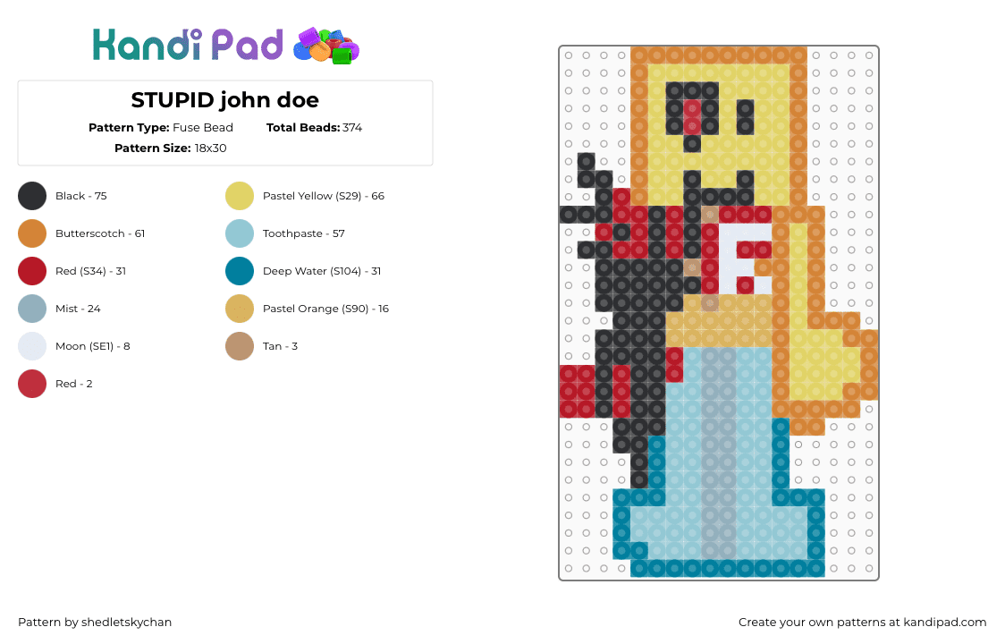 STUPID john doe - Fuse Bead Pattern by angelliove on Kandi Pad - yellow,orange,light blue,johndoe,killer,hacker,roblox,forsaken,trud,stupid,game