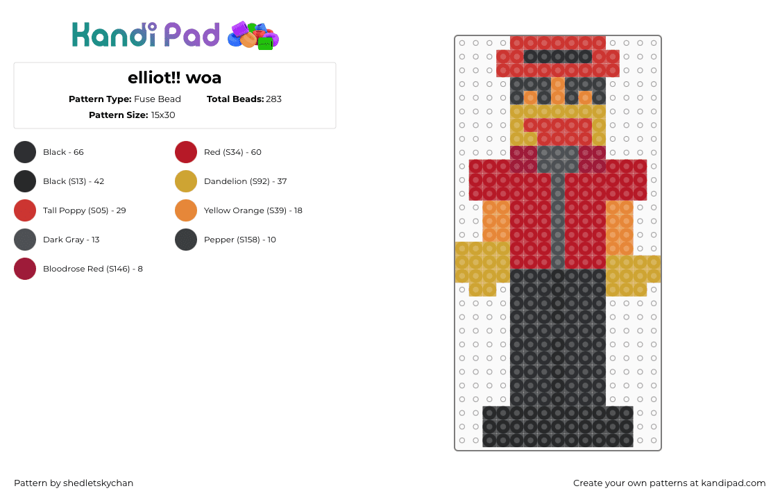 elliot!! woa - Fuse Bead Pattern by angelliove on Kandi Pad - red,orange,pizza,place,pizzaplace,job,forsaken,watpp,roblox,game