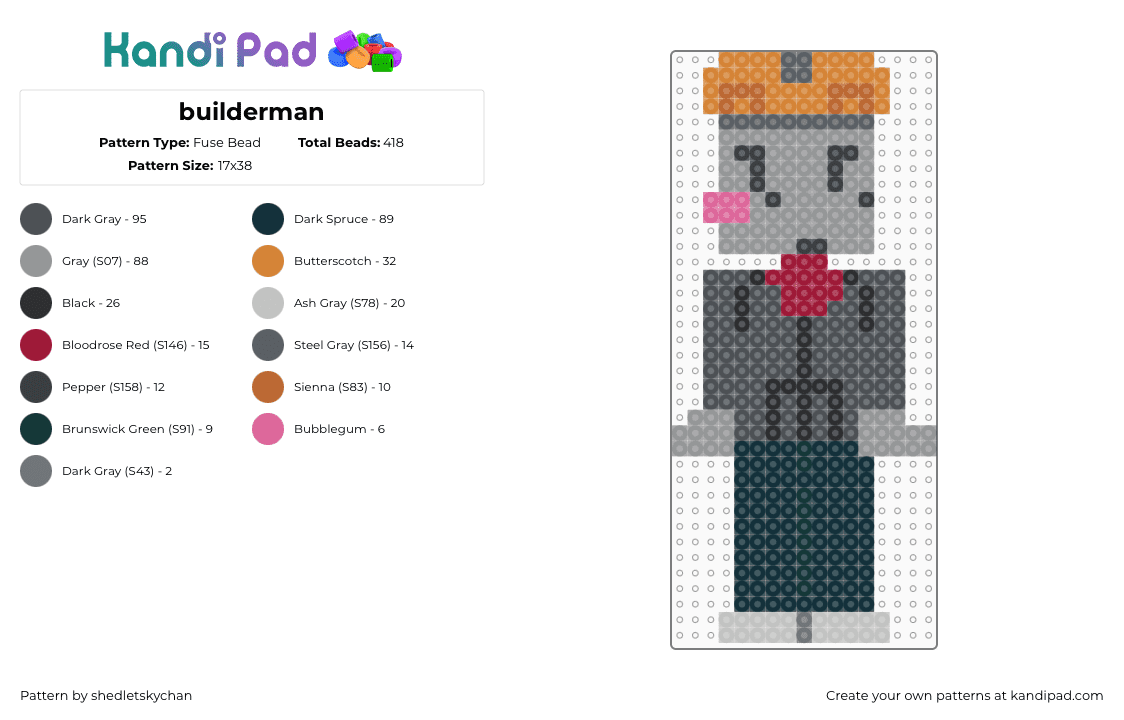 builderman - Fuse Bead Pattern by angelliove on Kandi Pad - gray,roblox,admin,developer,robloxdeveloper,forsaken,trud,poweringimagination