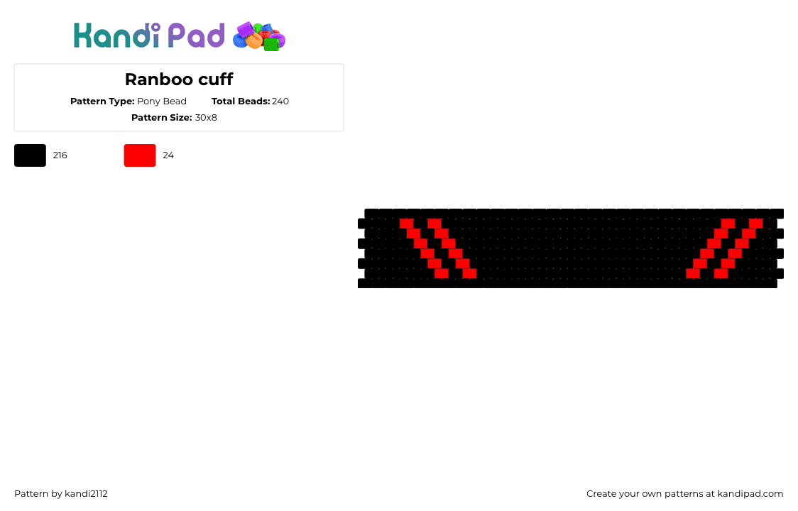 Ranboo cuff - Pony Bead Pattern by kandi2112 on Kandi Pad - black