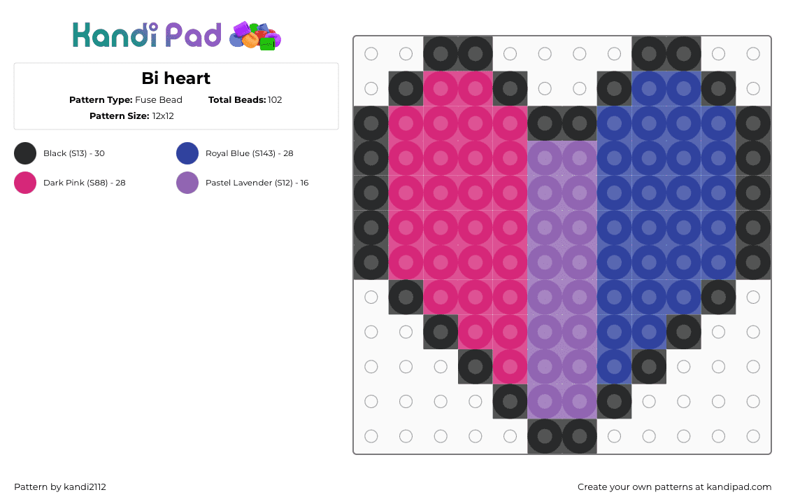 Bi heart - Fuse Bead Pattern by kandi2112 on Kandi Pad - pink,purple