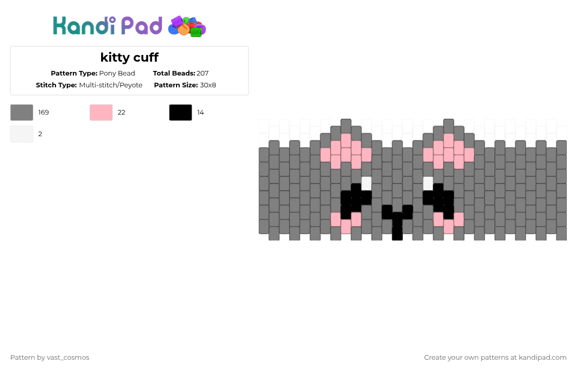kitty cuff - Pony Bead Pattern by vast_cosmos on Kandi Pad - gray