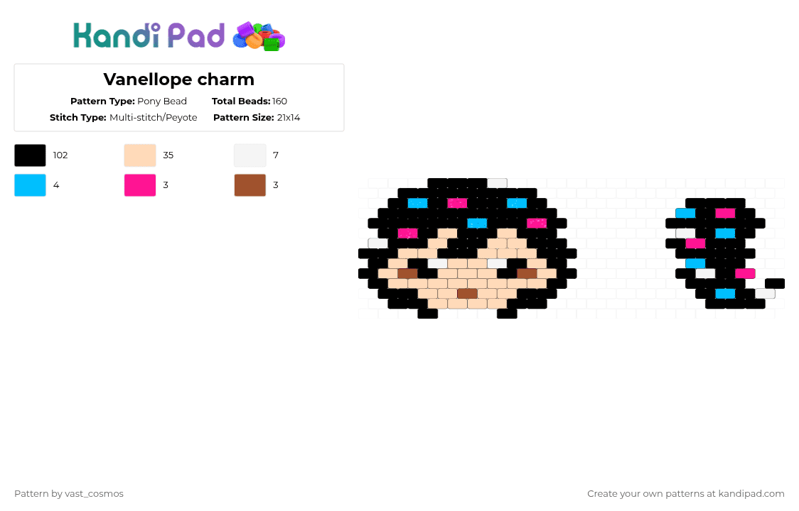 Vanellope charm - Pony Bead Pattern by vast_cosmos on Kandi Pad - black,beige