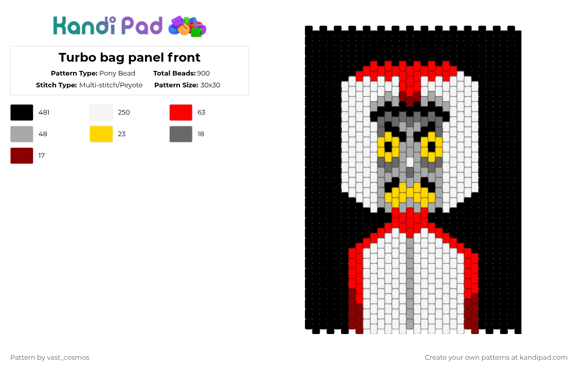 Turbo bag panel front - Pony Bead Pattern by vast_cosmos on Kandi Pad - black,white,red,beige
