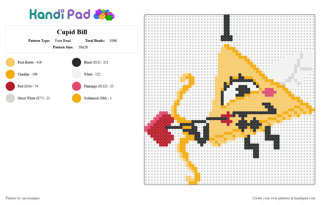 Cupid Bill - Fuse Bead Pattern by opossumpie on Kandi Pad - bill cipher, gravity falls, yellow