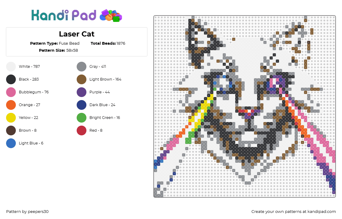 Laser Cat - Fuse Bead Pattern by peepers30 on Kandi Pad - 