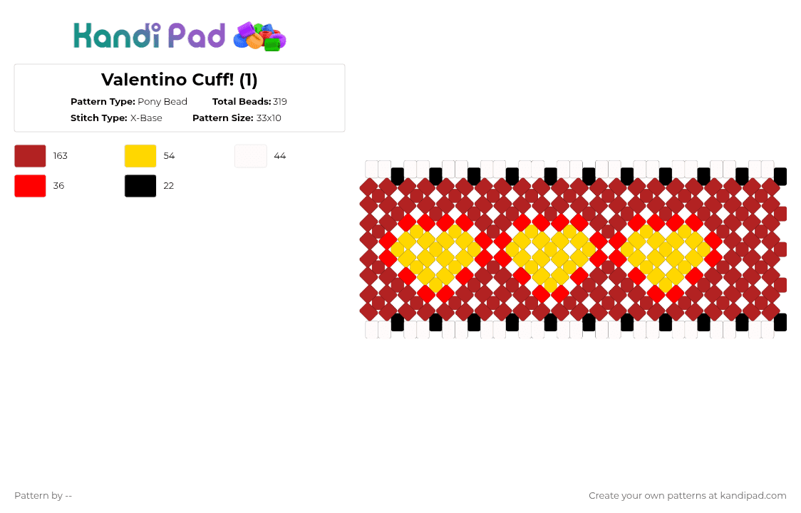 Valentino Cuff! (1) - Pony Bead Pattern by -- on Kandi Pad - red