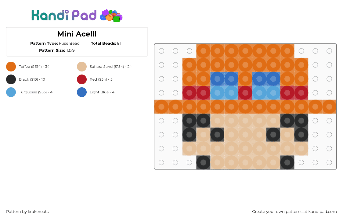Mini Ace!!! - Fuse Bead Pattern by -- on Kandi Pad - beige,orange
