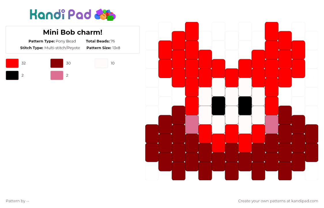 Mini Bob charm! - Pony Bead Pattern by -- on Kandi Pad - red