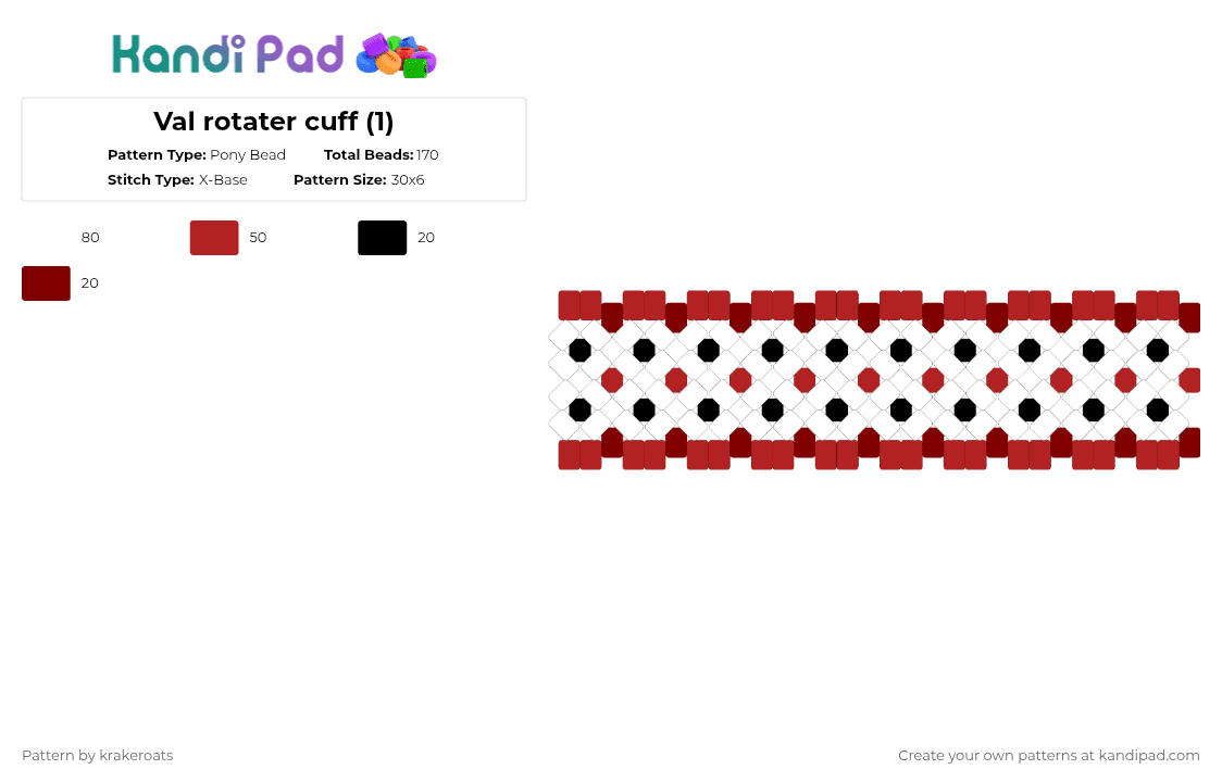 Val rotater cuff (1) - Pony Bead Pattern by -- on Kandi Pad - valentino,hazbin hotel,cuff,val,rotator cuff,medical,anatomy,shoulder,cartoon,tv show,red,brown