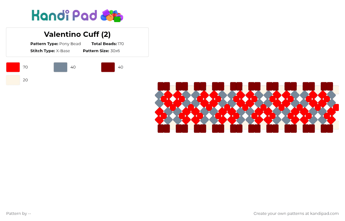 Valentino Cuff (2) - Pony Bead Pattern by -- on Kandi Pad - red