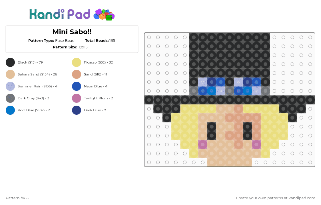 Mini Sabo!! - Fuse Bead Pattern by -- on Kandi Pad - black,yellow,beige