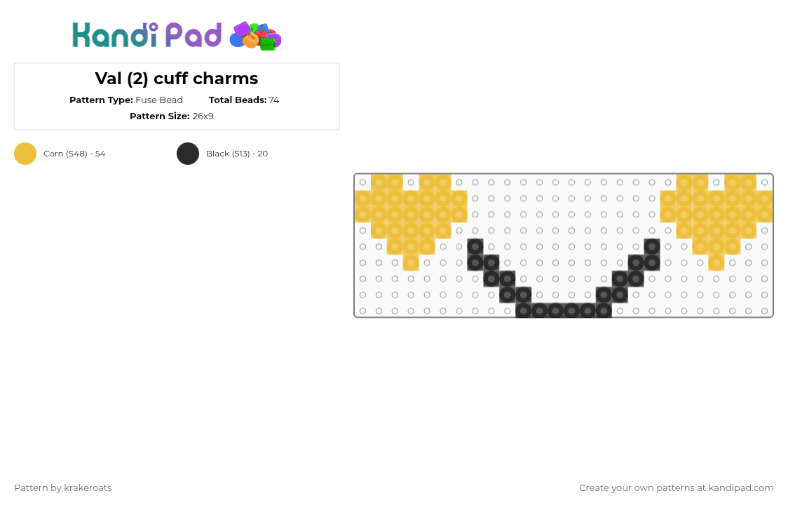 Val (2) cuff charms - Fuse Bead Pattern by -- on Kandi Pad - yellow,black