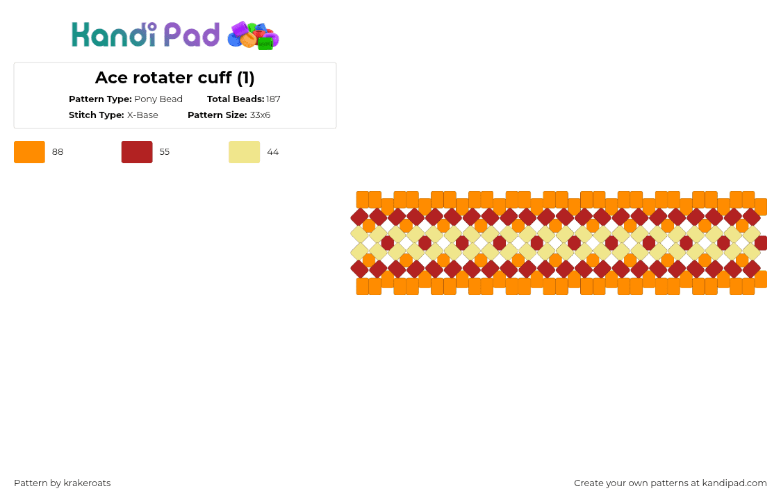 Ace rotater cuff (1) - Pony Bead Pattern by -- on Kandi Pad - orange