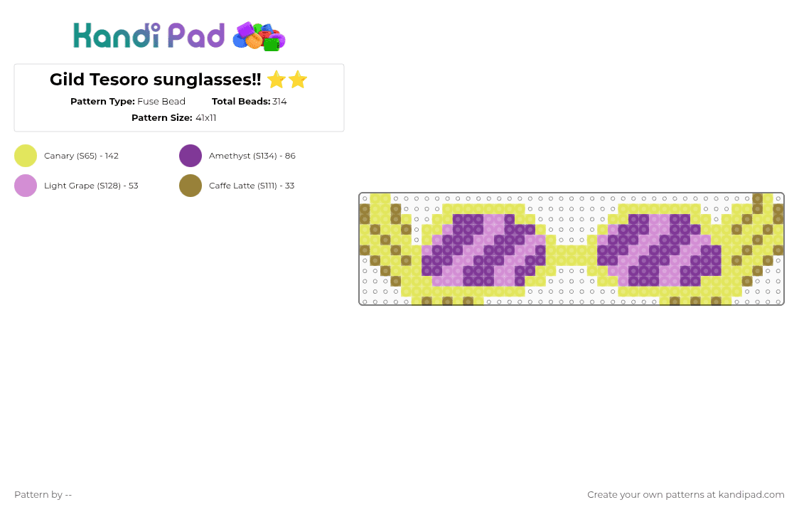 Gild Tesoro sunglasses!! ⭐⭐ - Fuse Bead Pattern by -- on Kandi Pad - yellow,pink