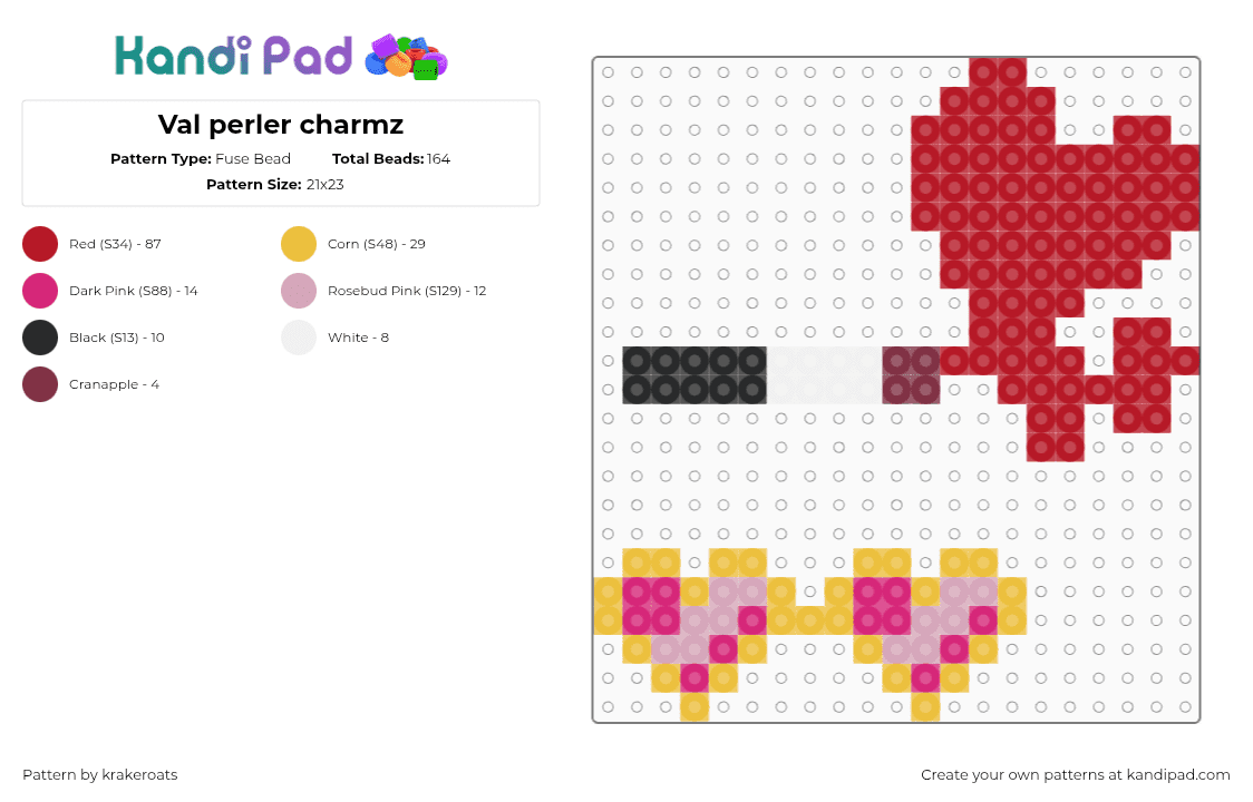 Val perler charmz - Fuse Bead Pattern by -- on Kandi Pad - red
