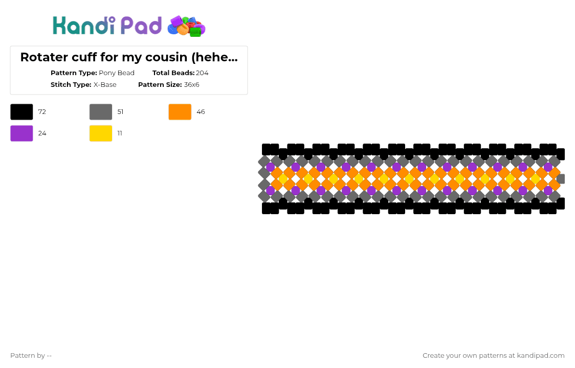 Rotater cuff for my cousin (hehe) (1) - Pony Bead Pattern by -- on Kandi Pad - gray, orange