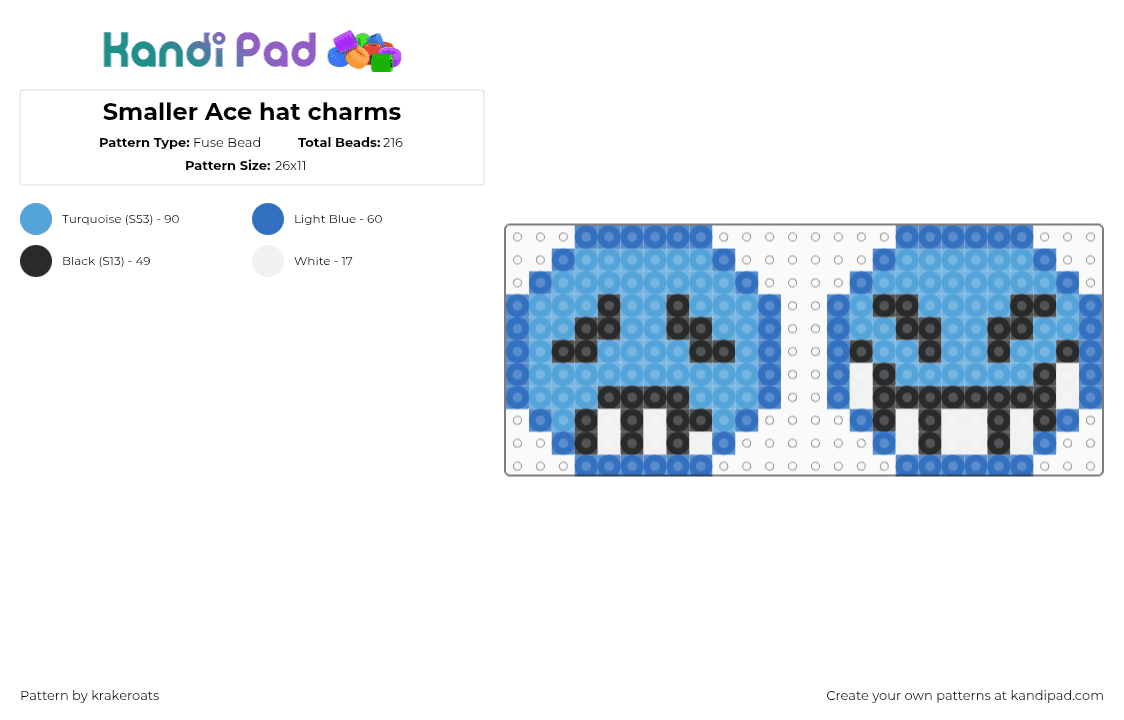 Smaller Ace hat charms - Fuse Bead Pattern by -- on Kandi Pad - light blue,blue