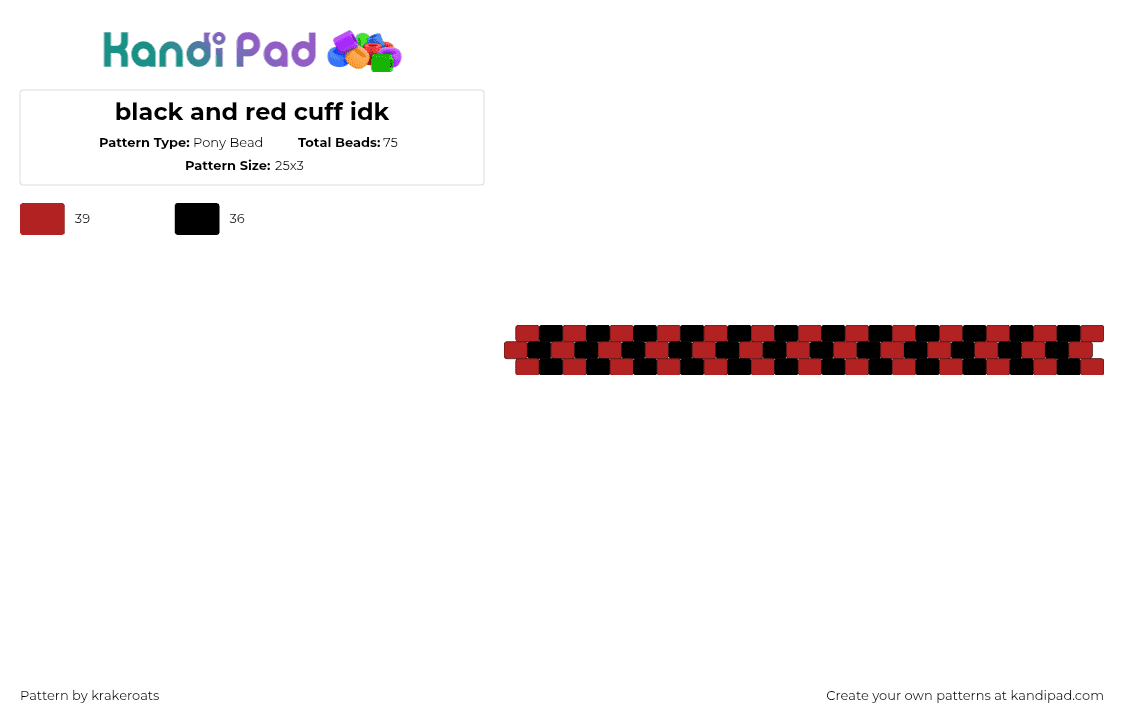 black and red cuff idk - Pony Bead Pattern by -- on Kandi Pad - red,black