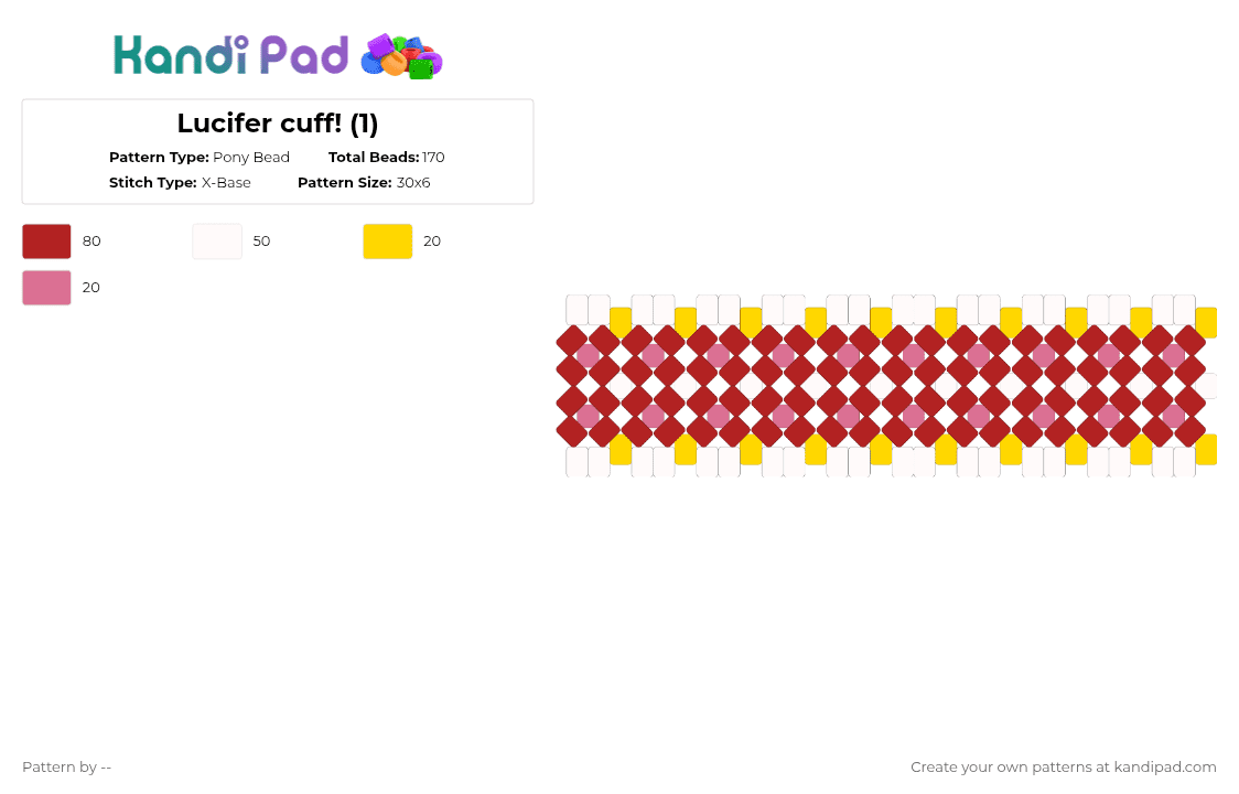 Lucifer cuff! (1) - Pony Bead Pattern by -- on Kandi Pad - red
