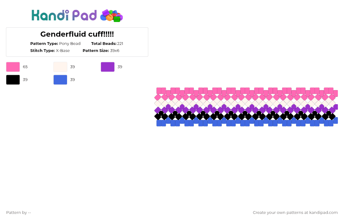 Genderfluid cuff!!!!! - Pony Bead Pattern by -- on Kandi Pad - pink