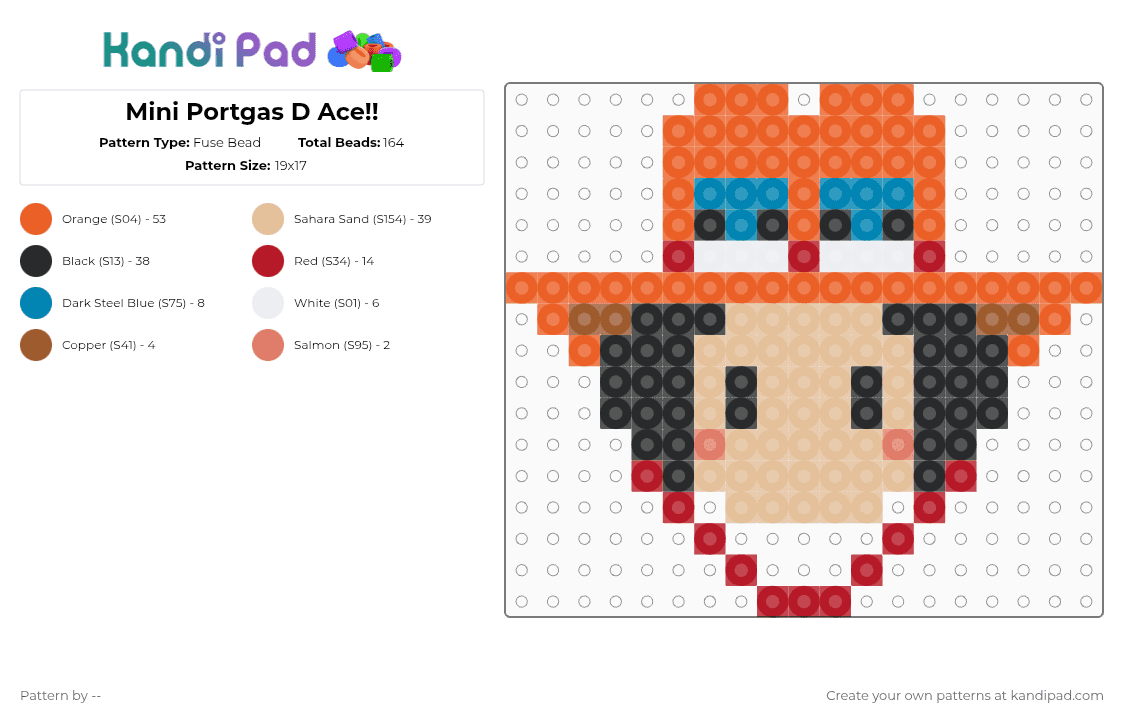 Mini Portgas D Ace!! - Fuse Bead Pattern by -- on Kandi Pad - orange,beige