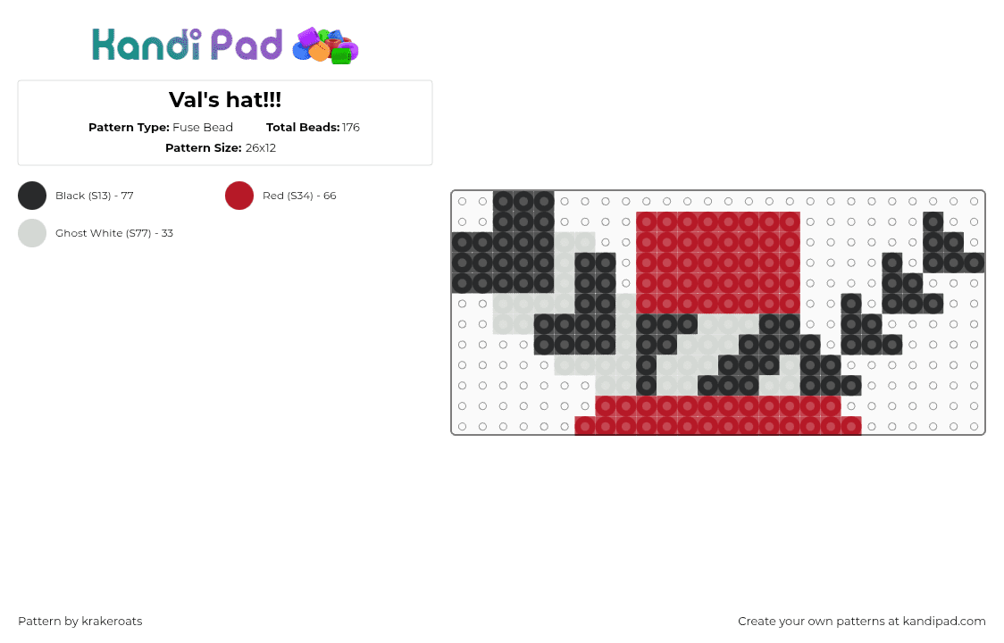 Val\'s hat!!! - Fuse Bead Pattern by -- on Kandi Pad - red,white