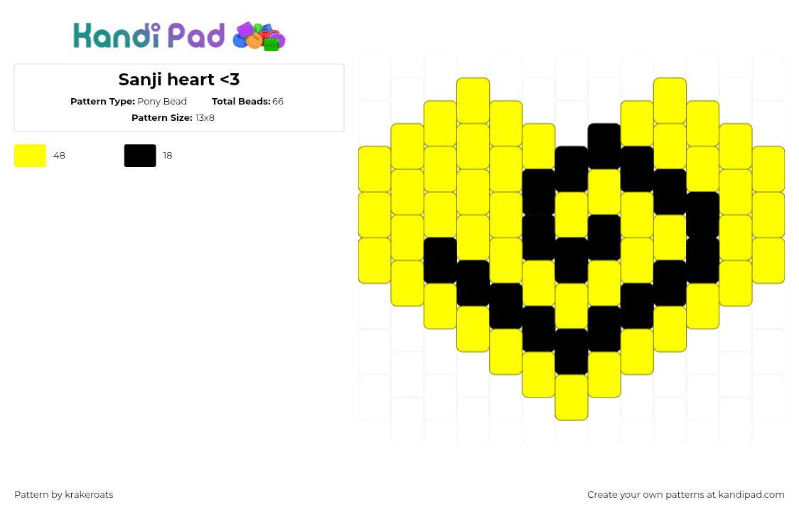 Sanji heart - Pony Bead Pattern by -- on Kandi Pad - black,yellow