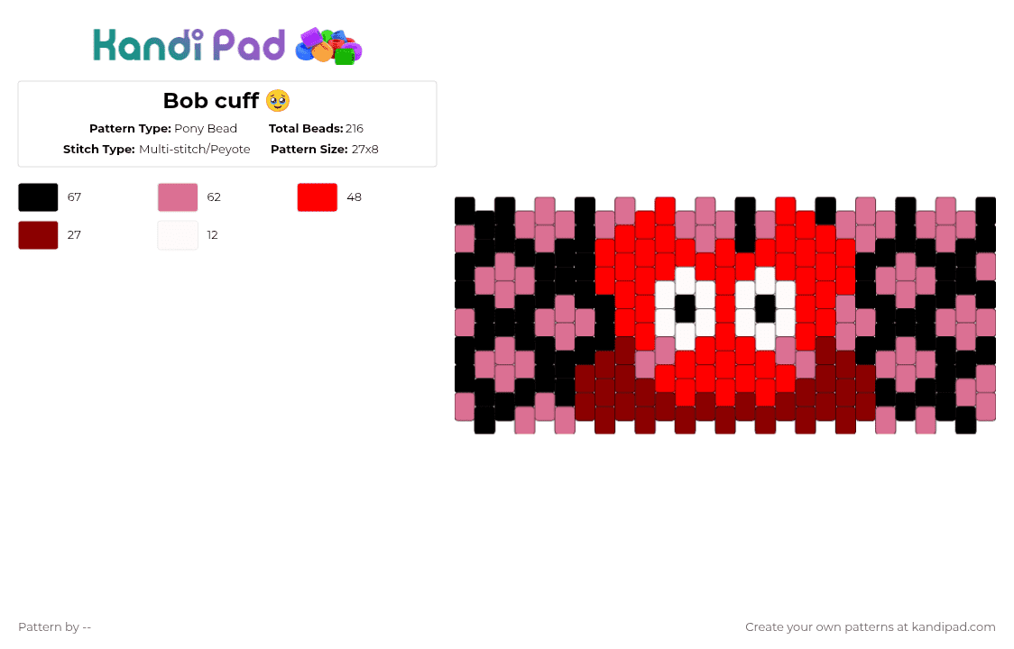 Bob cuff 🥹 - Pony Bead Pattern by -- on Kandi Pad - pink,red