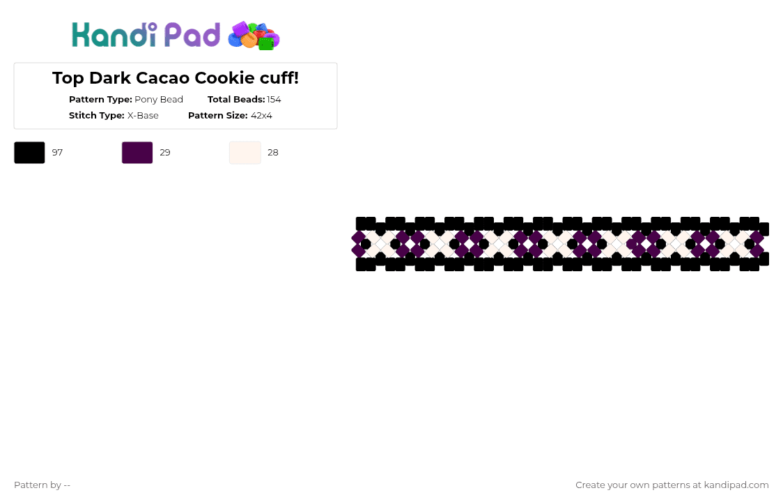 Top Dark Cacao Cookie cuff! - Pony Bead Pattern by -- on Kandi Pad - black,white,pink