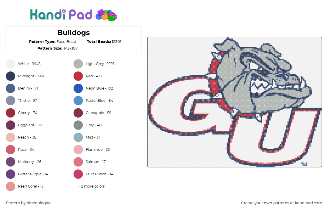 Bulldogs - Fuse Bead Pattern by dineenlogan on Kandi Pad - georgia university,bulldogs,football,sports,school,team pride,mascot,fierce,gray