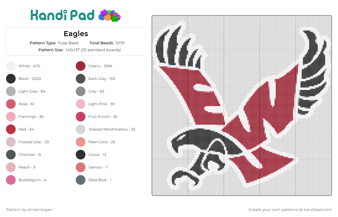 Eagles - Fuse Bead Pattern by dineenlogan on Kandi Pad - washington university,eagles,school,basketball,sports,mascot,spirit,team,red,black