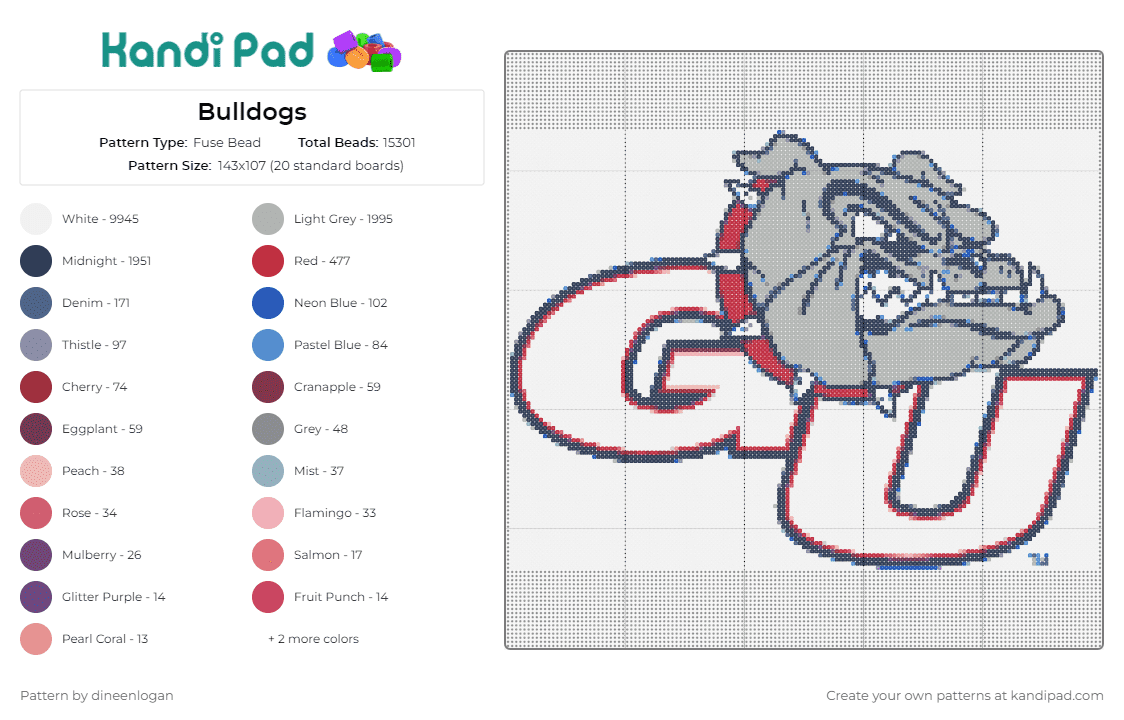 Bulldogs - Fuse Bead Pattern by dineenlogan on Kandi Pad - georgia university,bulldogs,football,sports,school,team pride,mascot,fierce,grey