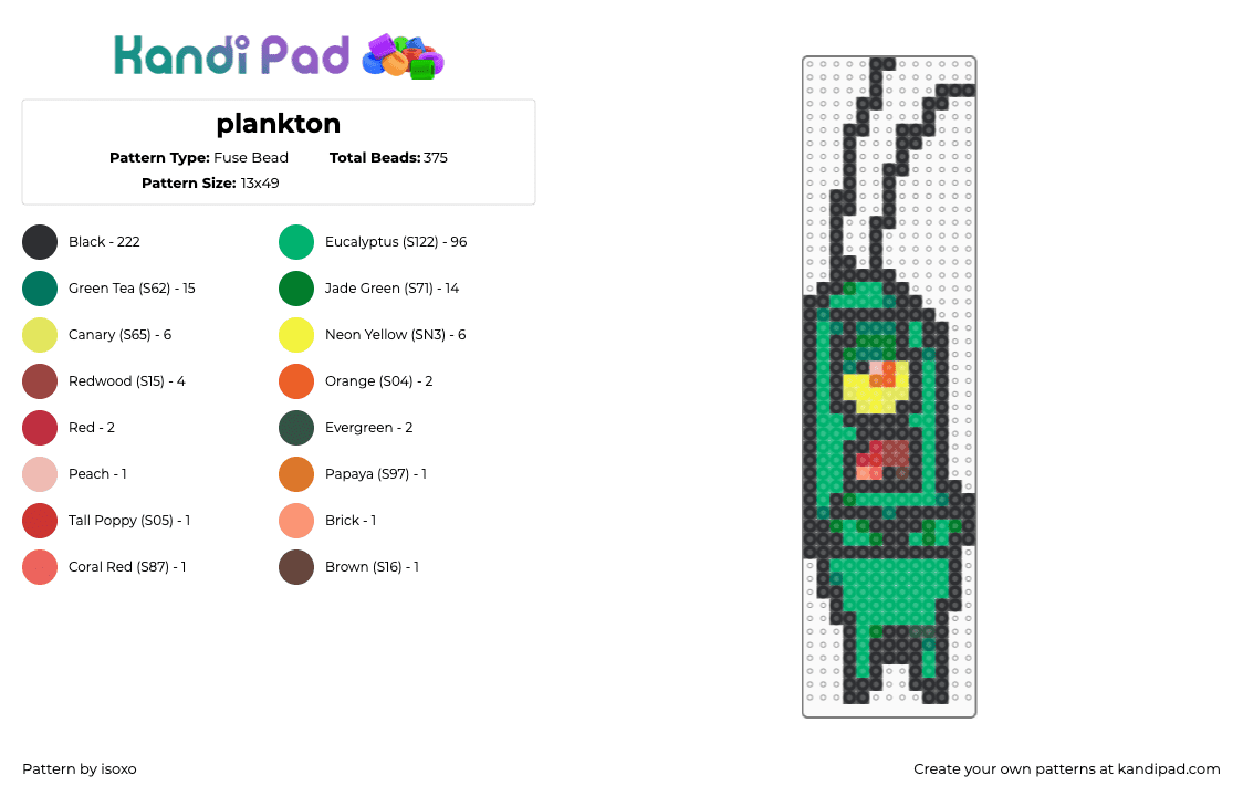 plankton - Fuse Bead Pattern by isoxo on Kandi Pad - black,green