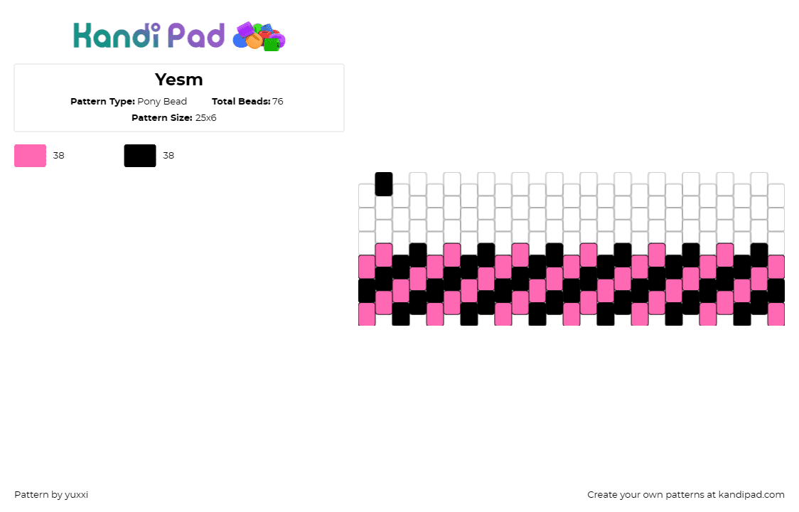 Yesm - Pony Bead Pattern by yuxxi on Kandi Pad - stripes,cuff,minimalistic,style,simple,striking,artisan,fashion,pink