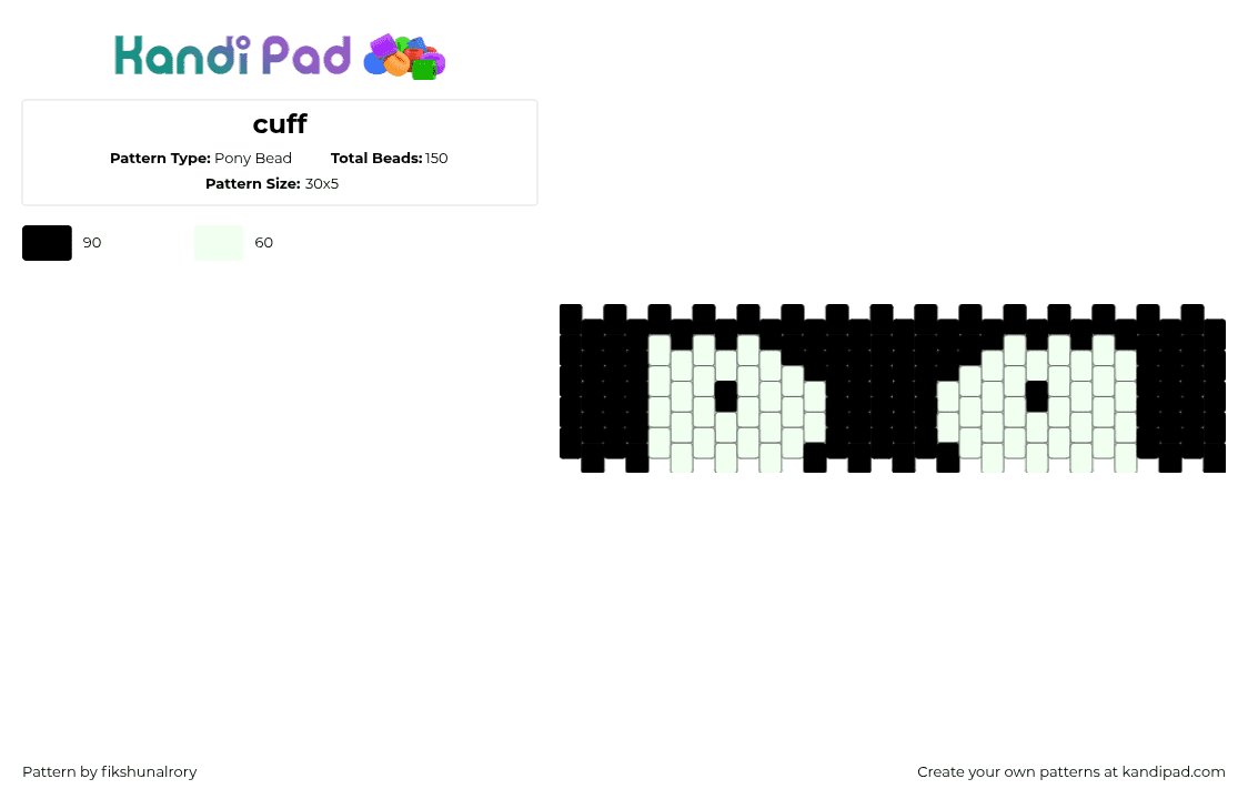 cuff - Pony Bead Pattern by fikshunalrory on Kandi Pad - black,white,penguin,cuff,eyes