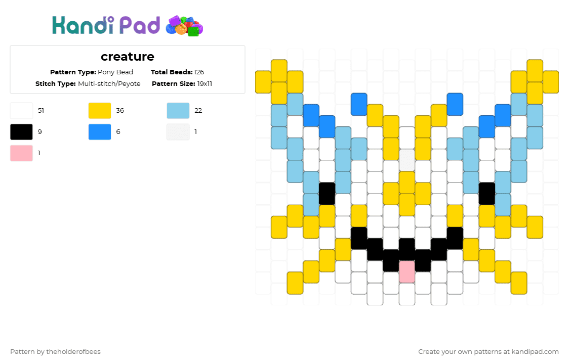 creature - Pony Bead Pattern by theholderofbees on Kandi Pad - yellow,light blue