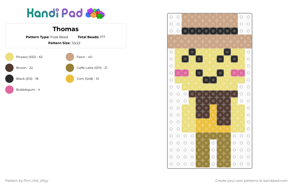 Thomas - Fuse Bead Pattern by f1nn_the_s1llyy on Kandi Pad - yellow,beige