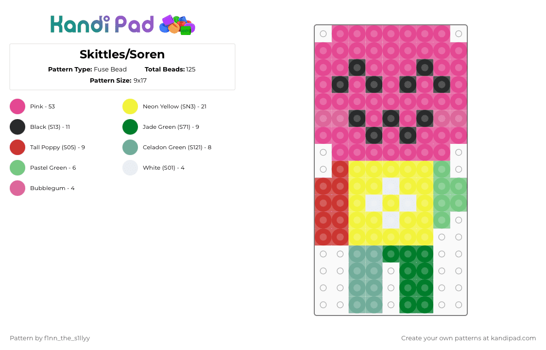 Skittles/Soren - Fuse Bead Pattern by f1nn_the_s1llyy on Kandi Pad - yellow,pink,roblox