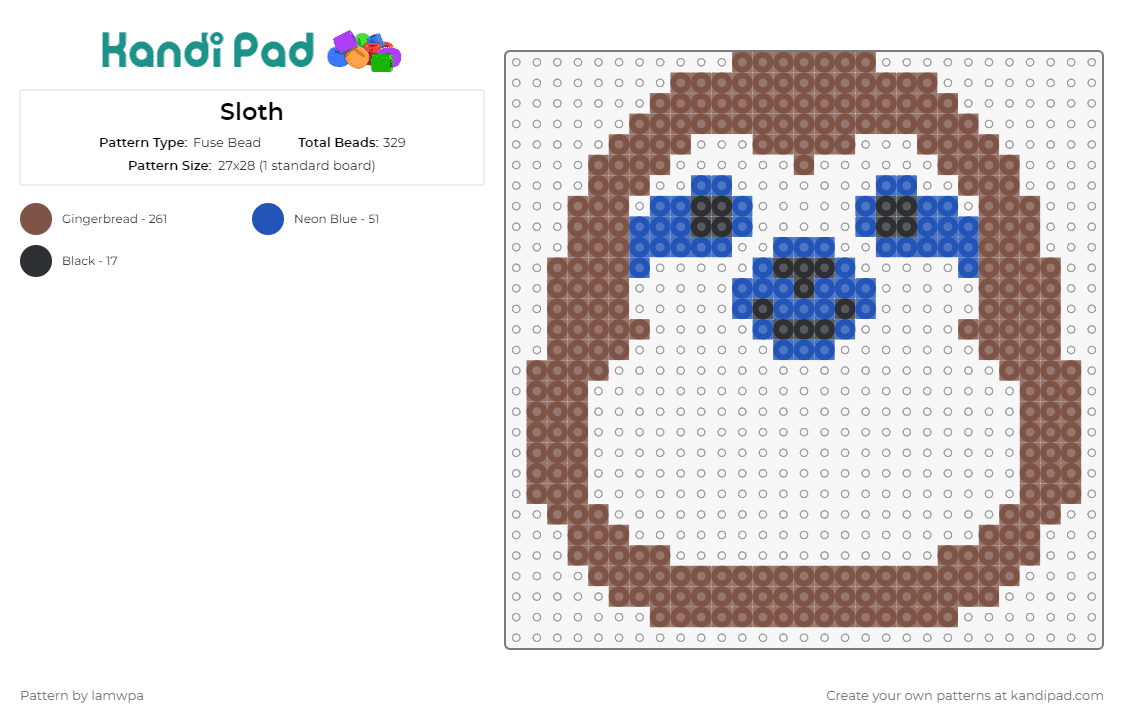 Sloth - Fuse Bead Pattern by lamwpa on Kandi Pad - sloth,cute,animal,outline,charming,face,brown