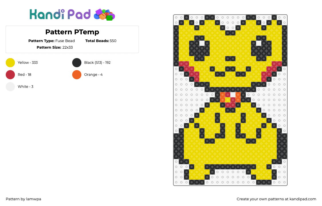 Pattern PTemp - Fuse Bead Pattern by lamwpa on Kandi Pad - pikachu,pokemon,character,cute,gaming,template,yellow